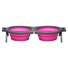 Load image into Gallery viewer, Loving Pets Pink Bella Roma Travel Double Diner Bowl