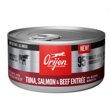 Load image into Gallery viewer, ORIJEN Tuna, Salmon &amp; Beef Entree in Bone Broth Canned Cat Food
