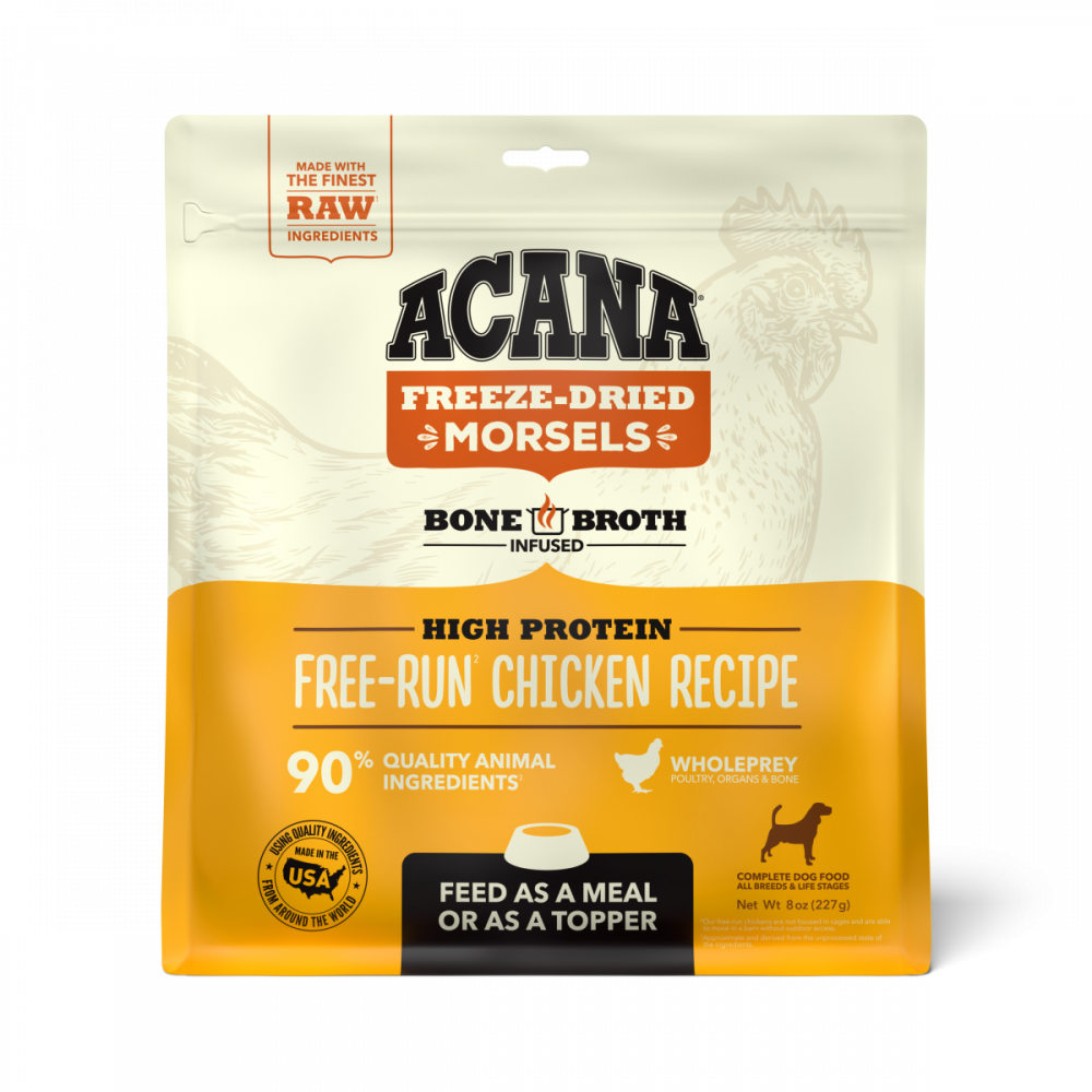 ACANA Freeze Dried Dog Food & Topper, Grain Free, High Protein,  Fresh & Raw Animal Ingredients, Free Run Chicken Recipe, Morsels