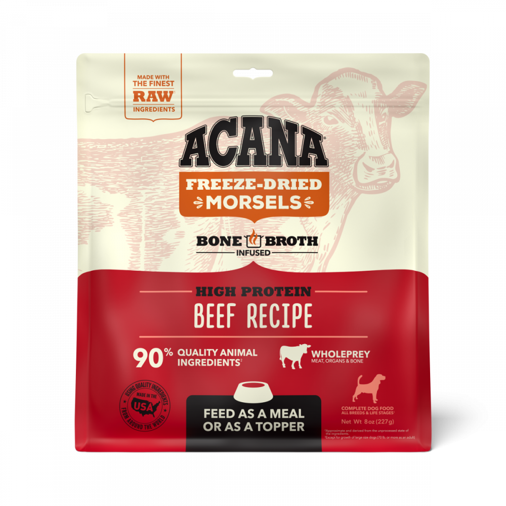 ACANA Freeze Dried Dog Food & Topper, Grain Free, High Protein,  Fresh & Raw Animal Ingredients, Ranch-Raised Beef Recipe, Morsels